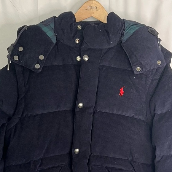 Polo Ralph Lauren 2 in1 Down Hooded Corduroy Puffer Jacket/Vest Sz M Navy - Picture 2 of 12